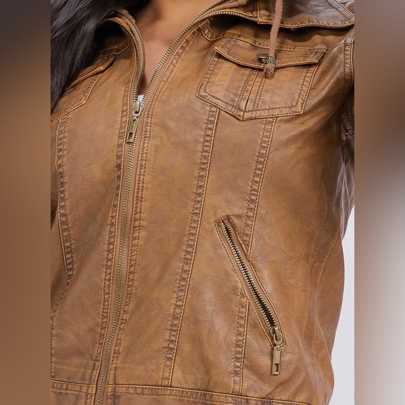 Women's Tan Hooded Jacket - Picture 3 of 4